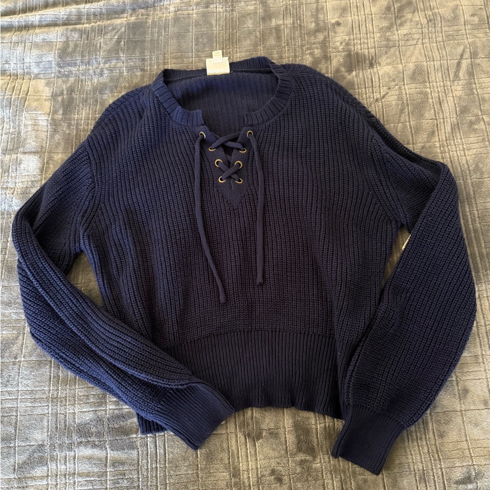 St. John's Bay Navy Sweater with Lace-Up Detail